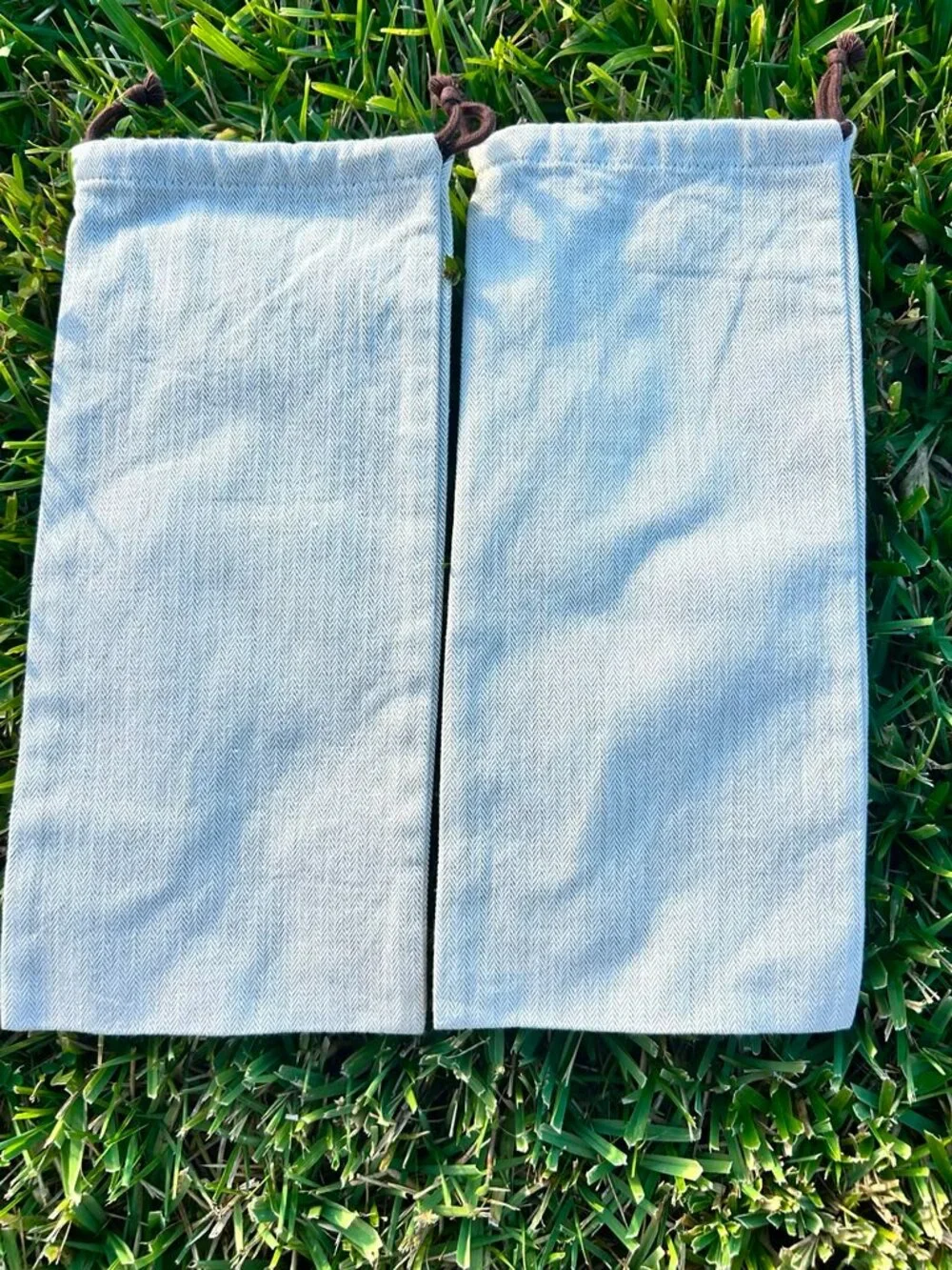 Authentic Hermès Herringbone Cotton Shoe Dust Bags  Set of 2 –   6.75” x 14.75